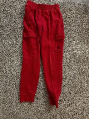 Jordan Kids Red Cargo Sweatpants with Black Jumpman